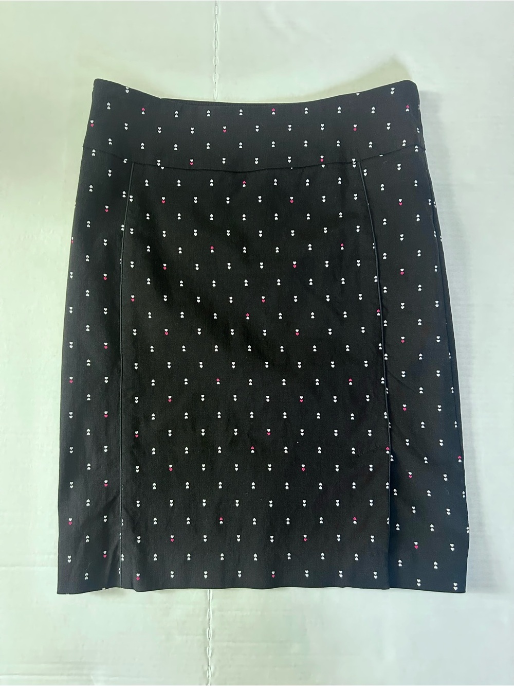 Black Patterned A-Line Skirt with Pink & White Heart Accents